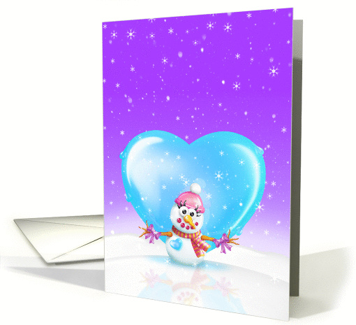 Heartfelt Seasons Greetings, Whimsical Snowman & Blue Heart card