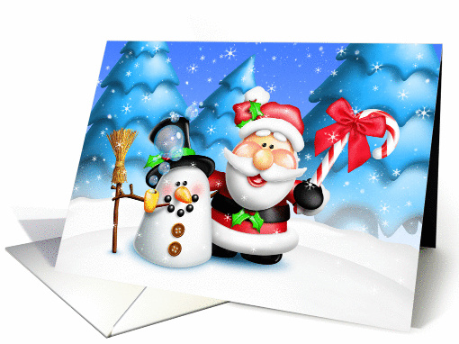 Merry Christmas, Whimsical Santa and Snowman card (880327)