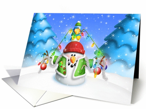 Happy Holidays, Whimsical, Snowman with Christmas Lights card (881314)