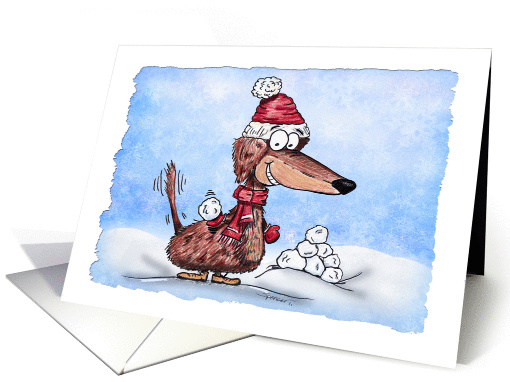 Define Good Mini Dachshund with Snowball Holiday card (1002005)