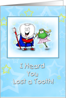 Super Tooth and Froggy Tooth Fairy Congratulations on First Lost Tooth card
