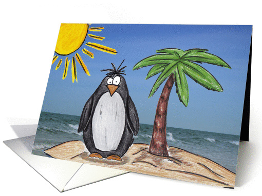 Cartoon Penguin on Beach Miss You card (928317)