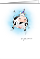Little Springy Cow Cartoon Congratulations Card
