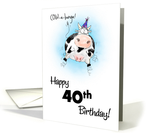40th Birthday Little Springy Cartoon Cow card (955659)