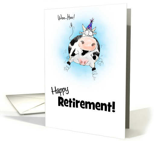 Little Springy Cartoon Cow Happy Retirement card (956229)