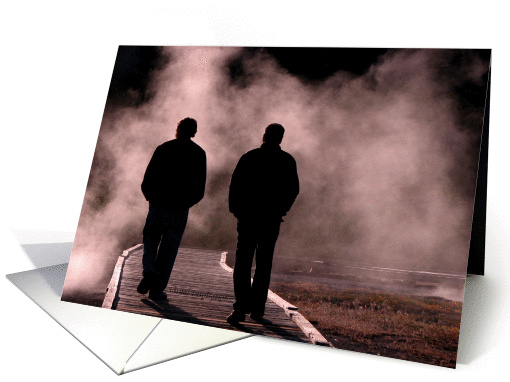 Break Up, Dark Steamy Silhouette of Friends Walking Boardwalk card
