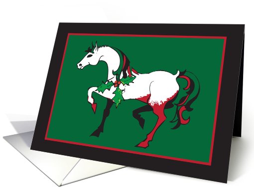 christmas season's greetings- horse drawing with holly card (884839)