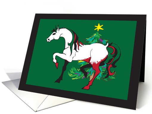 christmas- horse drawing holly green red card (884844)