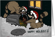 A Raccoon Christmas, Raccoons Going Through Trash Can card