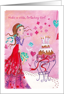 Happy Birthday - Girl & Birthday Cake card