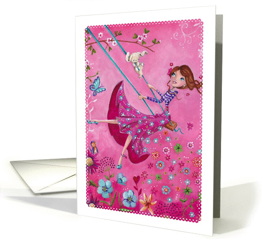 Happy Birthday - Girl on a swing card (1163518)