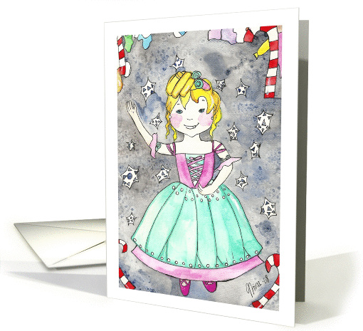 Christmas Snowflake Ballerina Cute Girl with Candy Canes card