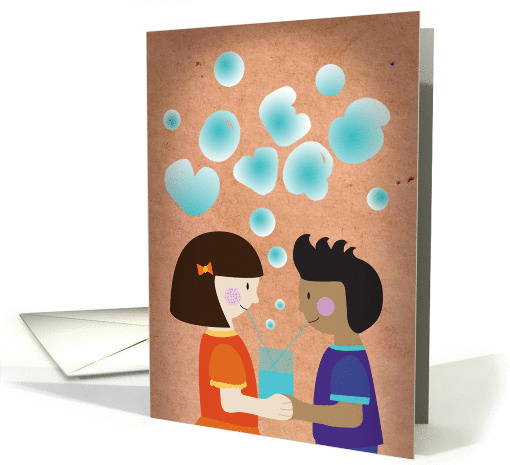 Valentine's Day - Lovers blowing bubbles that spell love card (893566)