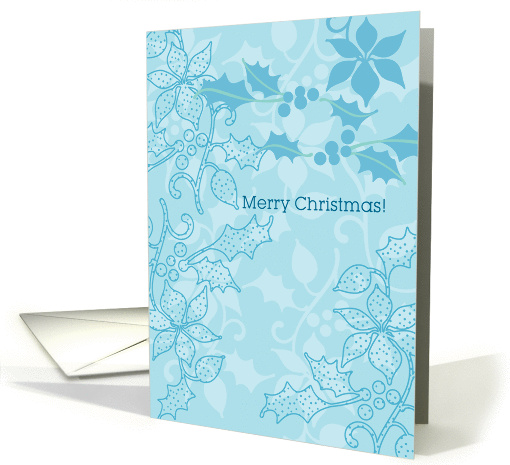 Merry Christmas - Blue holly and mistletoe card (934278)