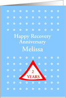 Custom Text, Red Triangle on blue field, Happy Recovery Anniversary, card