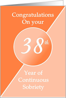 Congratulations 38 Years of continuous sobriety. Light and dark orange card