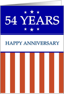 54 YEARS. Happy Anniversary, Red White and Blue with Stars card