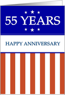 55 YEARS. Happy Anniversary, Red White and Blue with Stars card