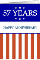 57 YEARS. Happy Anniversary, Red White and Blue with Stars card
