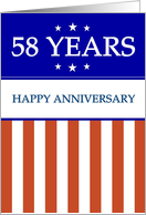 58 YEARS. Happy Anniversary, Red White and Blue with Stars card