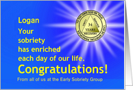 34 Years Logan, Congratulations From all of us, Custom Text, Medallion Card