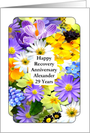 29 Years Alexander, Recovery wish surrounded by flower, Custom Text card