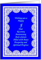 5 Year Happy Recovery Anniversary Peace Prosperity Spiritual Progress card