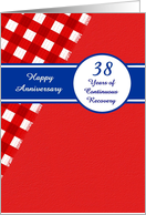 38 Years Recovery Anniversary, Red Gingham with a Blue Banner card