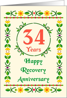 34 Years, Happy Recovery Anniversary, Art Nouveau style card