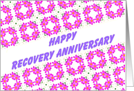 Any Year Happy Recovery Anniversary wish on a field of pink flowers card