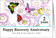 2 Years, Happy Recovery Anniversary, Flowers and Butterflies card