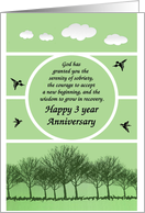 3 Year, Happy Recovery Anniversary, green sky card
