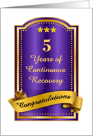 5 Years, Continuous Recovery blue congratulations plaque card