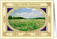 Happy Sobriety Anniversary. Field of flowers, card