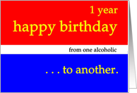 1 Year Happy Birthday red white blue card
