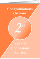 Congratulations 2 Years of continuous sobriety. Light and dark orange card