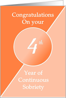 Congratulations 4 Years of continuous sobriety. Light and dark orange card