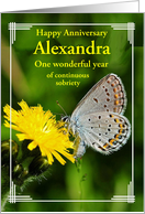 Happy Recovery Anniversary,- Karner blue butterfly on hawkweed. card