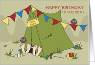 Twins Happy Birthday to you Both - Camping Kids card