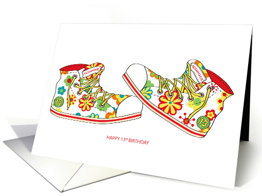 Happy Birthday - Teenager - 13 - Canvas Flowery Shoes card (1166394)