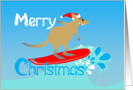 Wallaby surfing a Christmas wave card