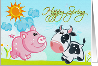 Happy Spring, messages, news, friends, farm, pet, animal, pig, cow, card