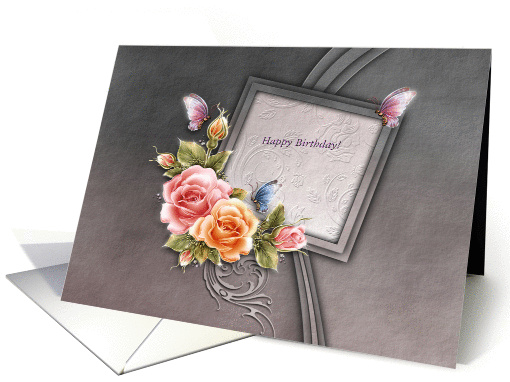 Happy Birthday- Greting Card, Flowers, Butterflys card (915451)