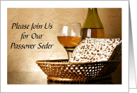 Passover Seder Invitation, Matzo Bread, Wine, Glass card