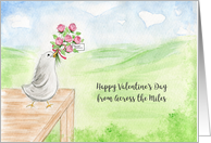 Cheerful Valentine Across the Miles Cute Bird Delivering Roses card