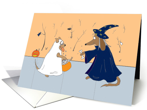 Humorous Cartoon of Dog Trick or Treating Halloween card (1483998)