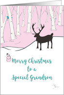 Merry Christmas Special Grandson Whimsical Reindeer Pink Forest card