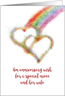 Lesbian Niece and Wife Anniversary Wish Colorful Rainbow and Hearts card