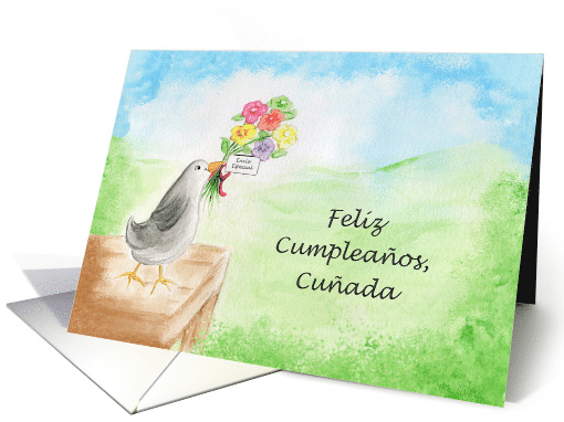 Feliz Cumpleanos Cunada, Pajaro con Flores card (1521534)