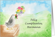 Feliz Cumpleanos Hermana, Pajaro con Flores card